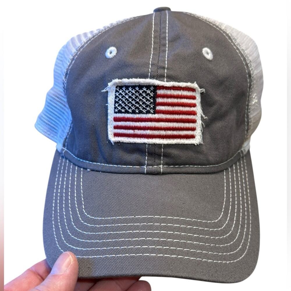 USA Gray Trucker Hat/Cap with American Flag Patch Adjustable